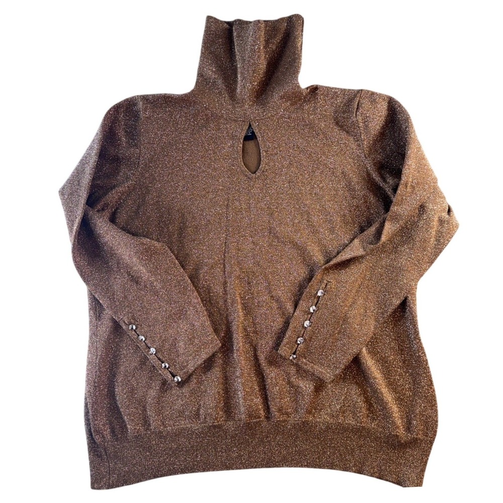 Lane Bryant Bronze Metallic Sparkle Keyhole Turtleneck Sweater Rhinestone 18/20